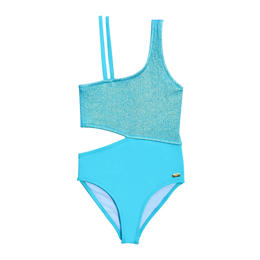 Maillot de bain une pièce junior gaufré turquoise