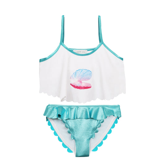 Maillot de bain deux pièces enfant anti UV imprimé Coquillage Coraline color