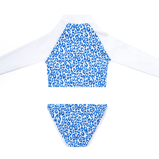 Maillot de bain deux pièces manche longue panthère bleu junior