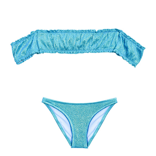 Maillot de bain deux pièces junior gaufré brillant manches épaules