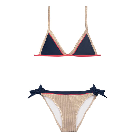 Maillot de bain deux pièces junior or marine noué côté