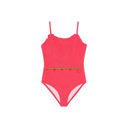 Maillot de bain une pièce Lily framboise éponge bijou junior