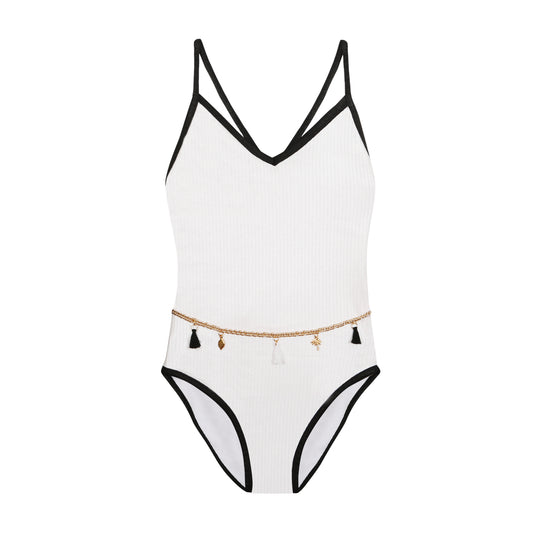 Maillot de bain une pièces White & Black color chaine junior