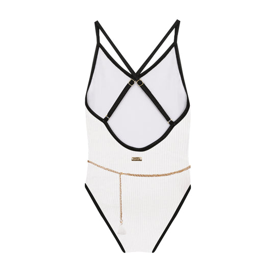 Maillot de bain une pièces White & Black color chaine junior