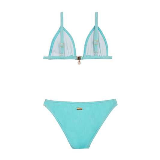 Maillot de bain deux pièces turquoise panne de velours junior