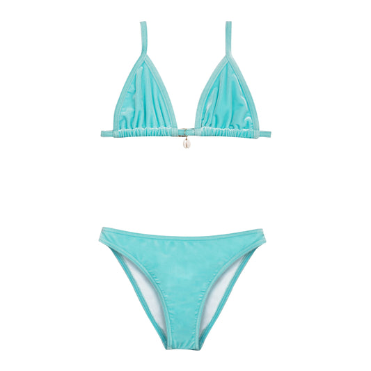 Maillot de bain deux pièces turquoise panne de velours junior