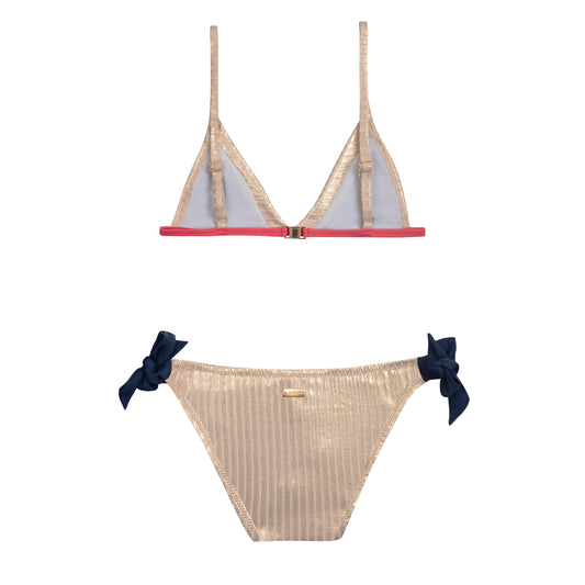 Maillot de bain deux pièces junior or marine noué côté