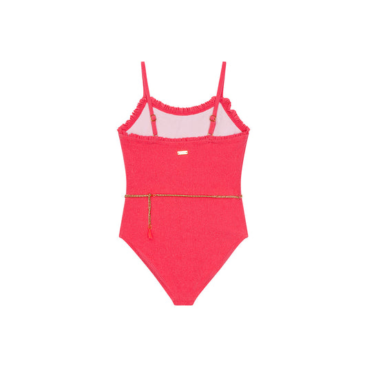 Maillot de bain une pièce Lily framboise éponge bijou junior