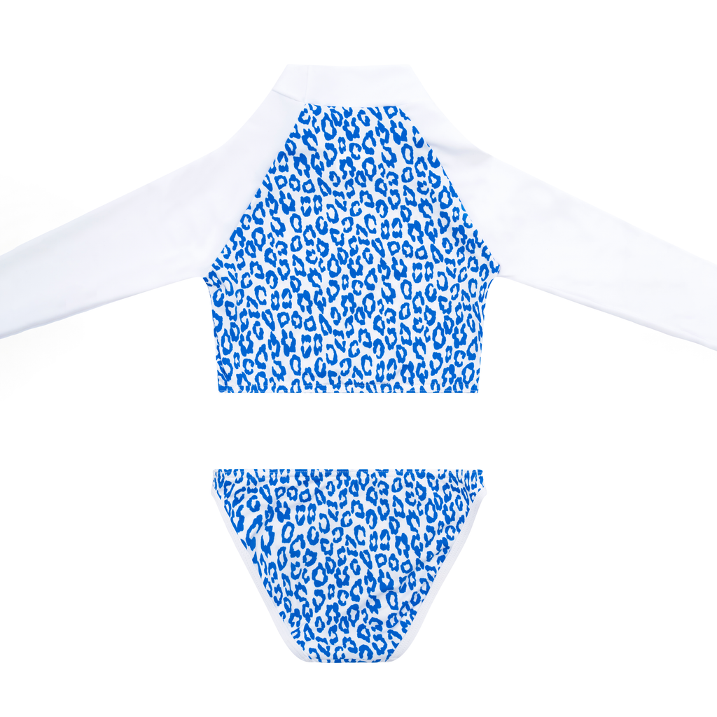 Maillot de bain deux pièces manche longue panthère bleu junior