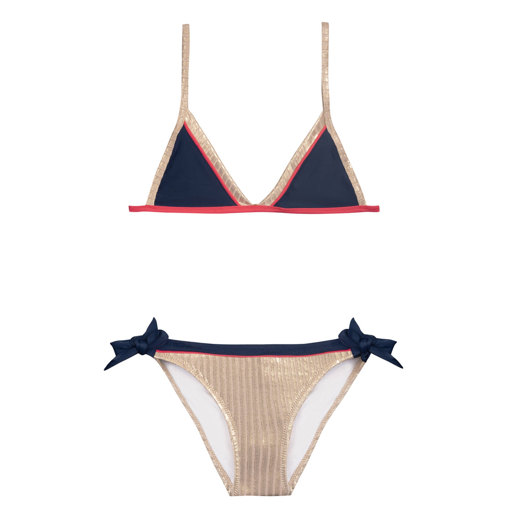 Maillot de bain deux pièces junior or marine noué côté