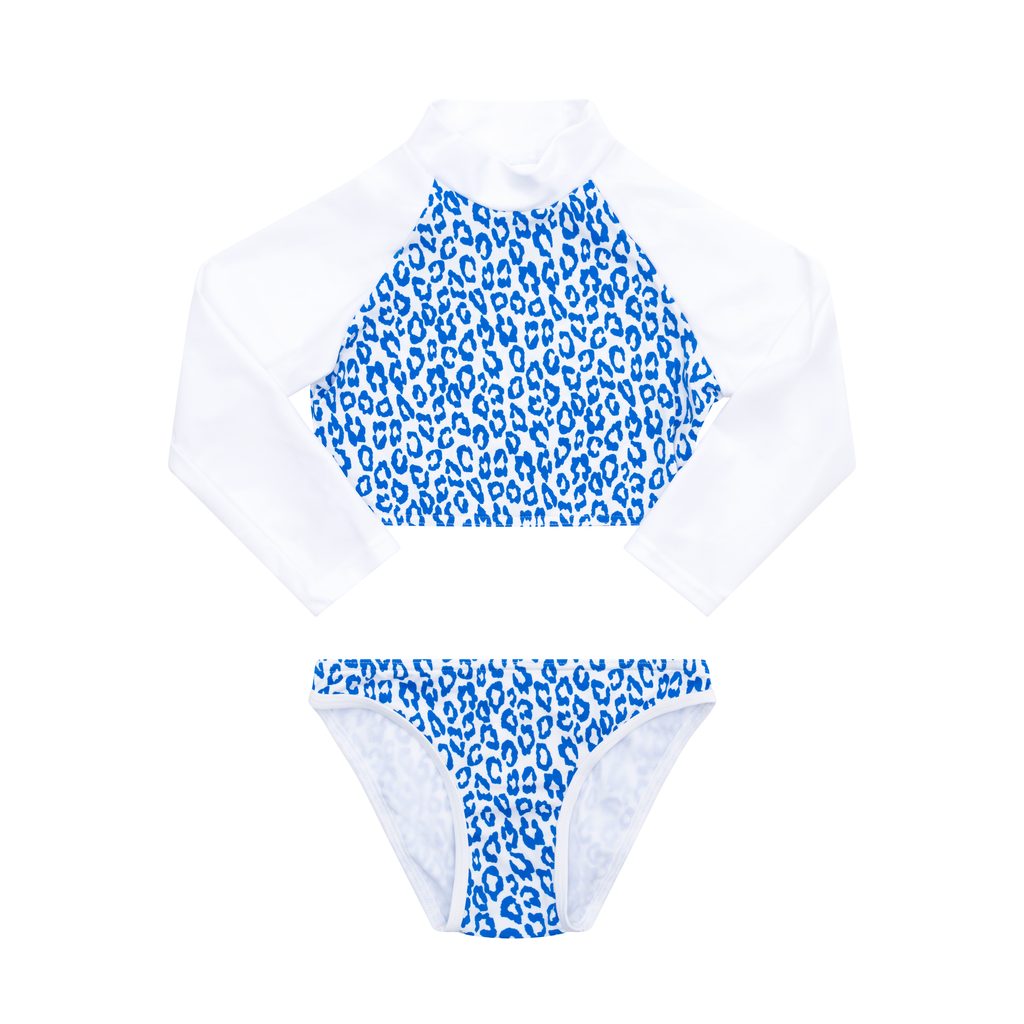 Maillot de bain deux pièces manche longue panthère bleu junior